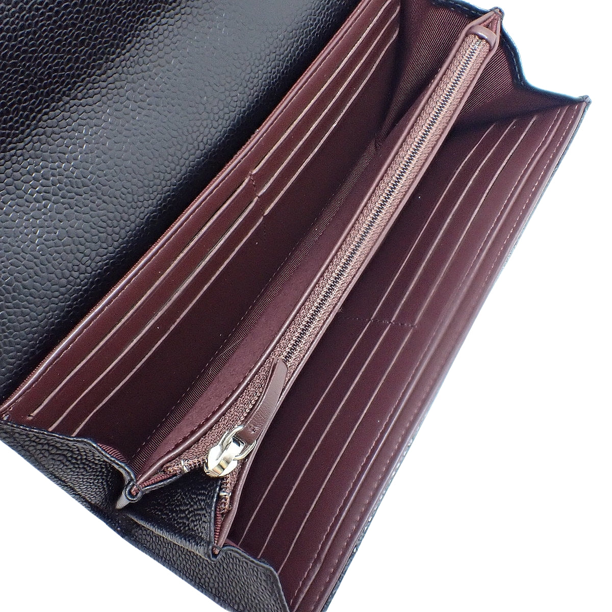 Matelassé Classic Long Flap Wallet in Black Caviar