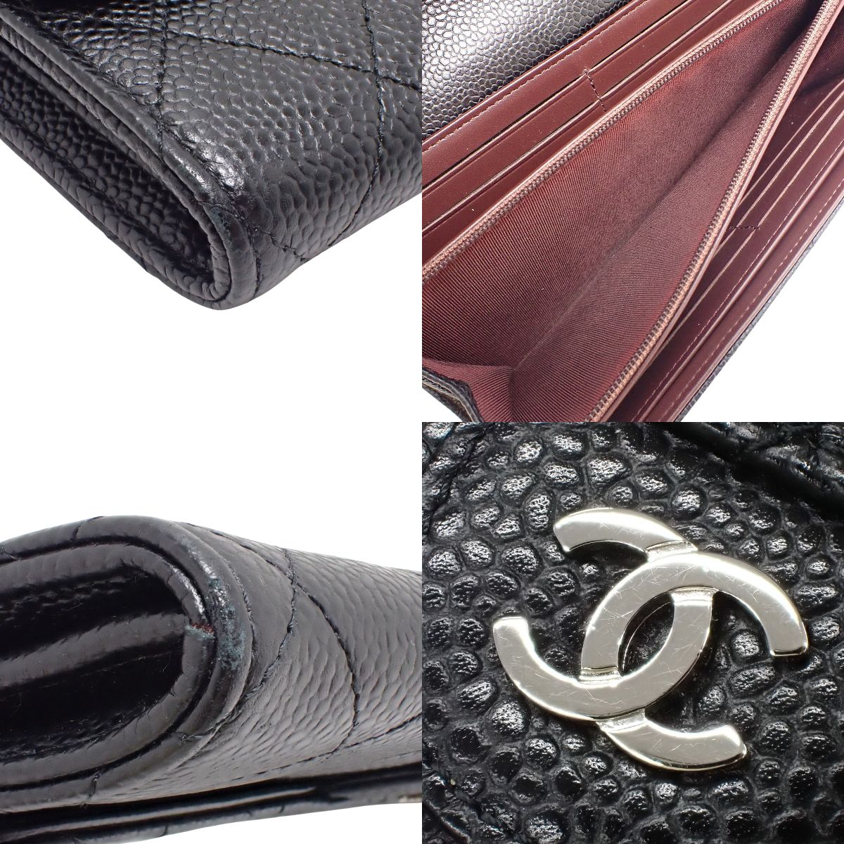 Matelassé Classic Long Flap Wallet in Black Caviar