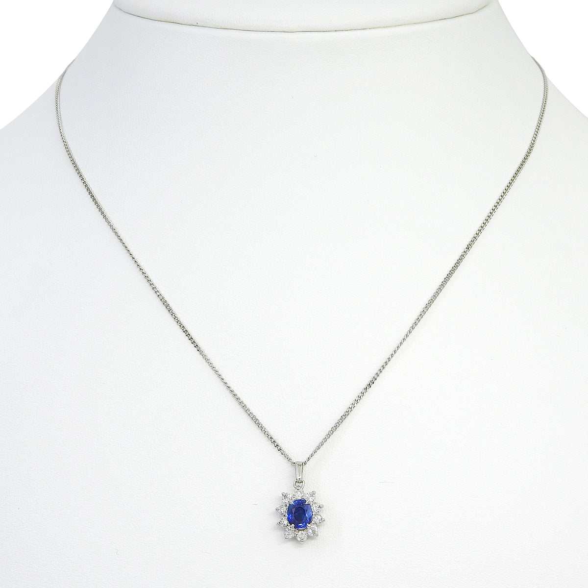 Sapphire Diamond Necklace S0.72/D0.35 Platinum Pt900 Pt850 4.2g