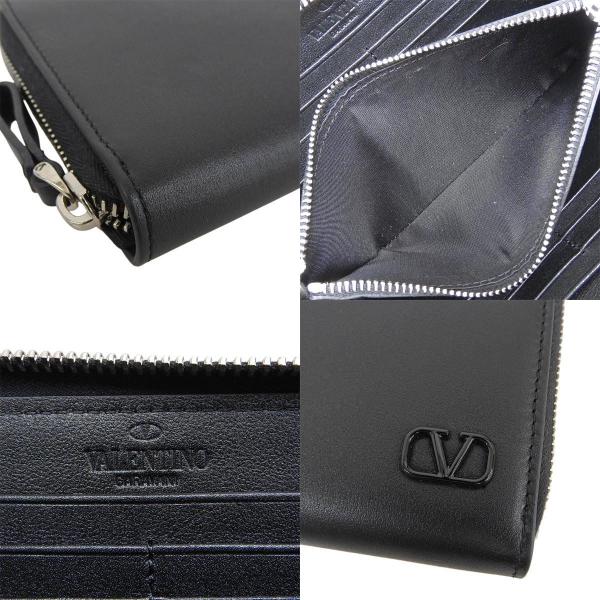 Vロゴ 長財布 レザー ブラック