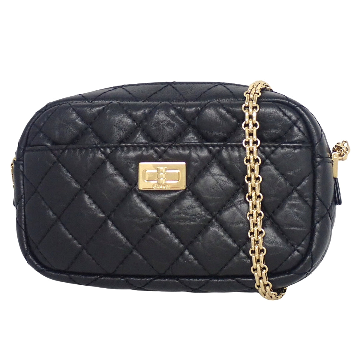 2.55 Matelasse Camera Bag in Black Calfskin