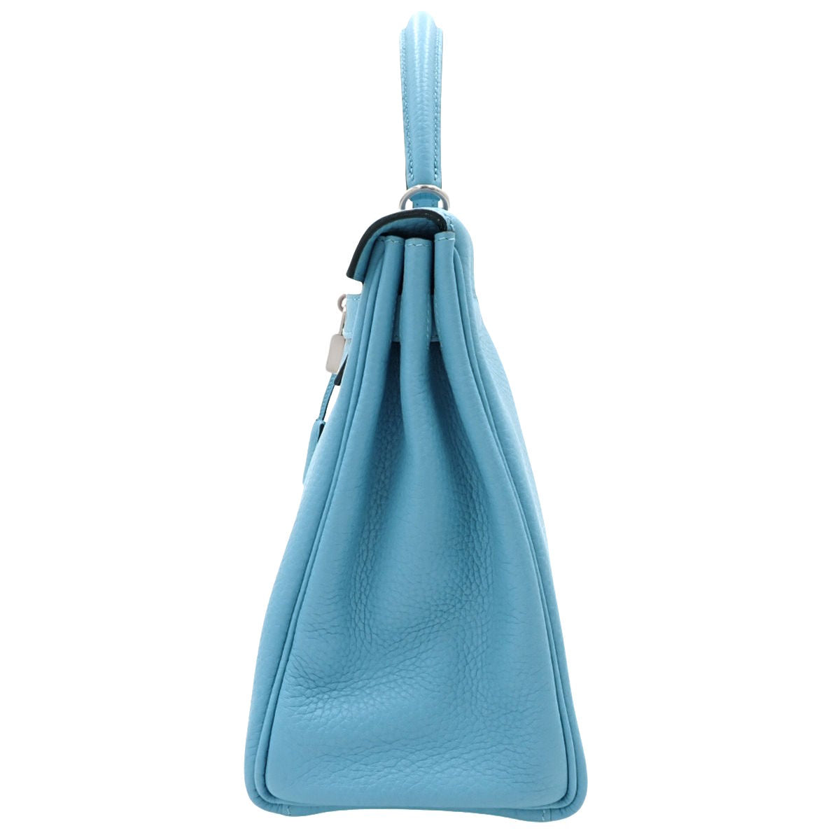 Kelly 32 (inside stitching) Taurillon Clemence Blue Noir silver hardware D stamp