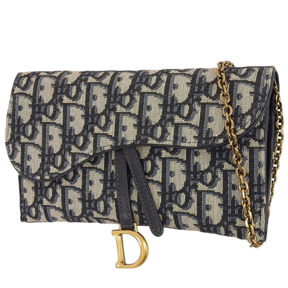 Dior Oblique Jacquard Saddle Chain Pouch, Small, Navy and Beige, S5614CTZQ_M928