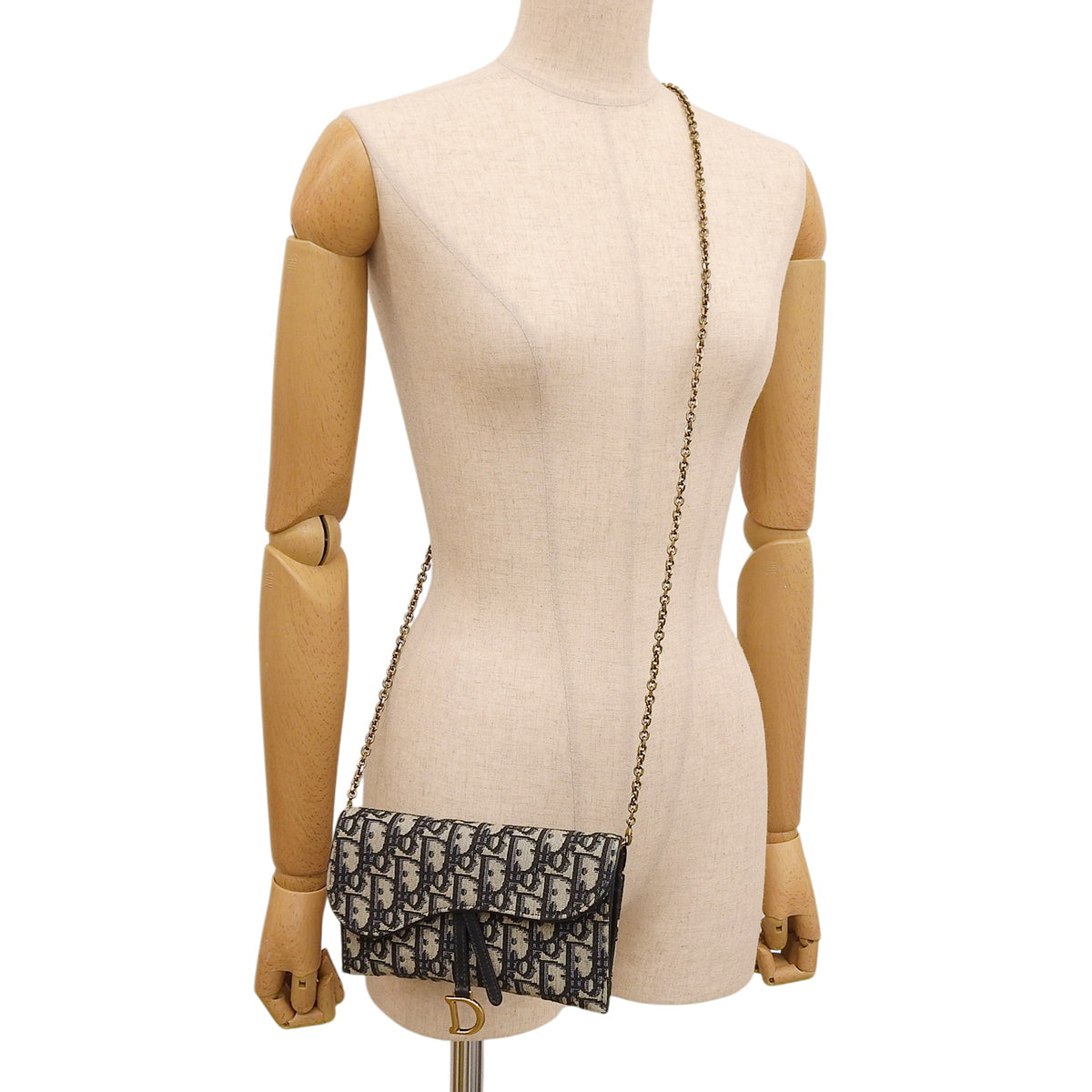 ディオール オブリーク ジャカード サドル チェーンポーチ スモール ネイビー ベージュ S5614CTZQ_M928