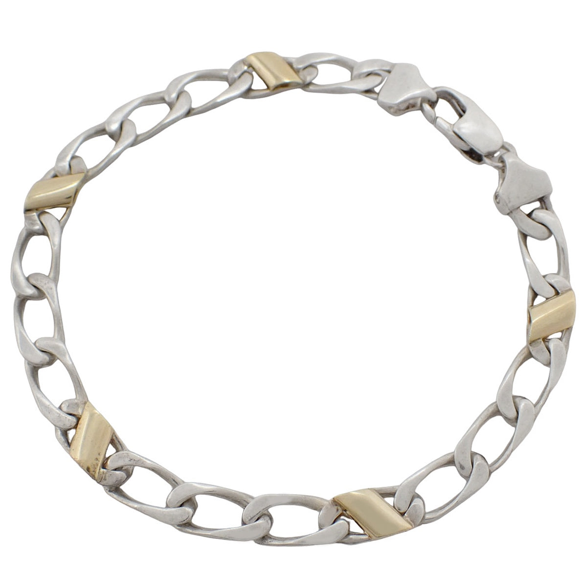 Figaro Link Bracelet Silver SV925 Yellow Gold K18YG