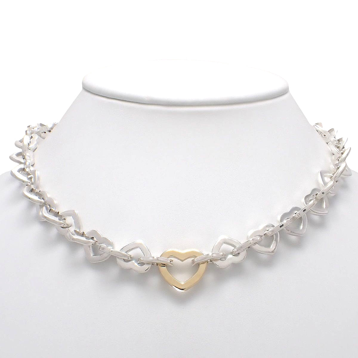 Heart Link Necklace Silver SV925 Yellow Gold K18YG