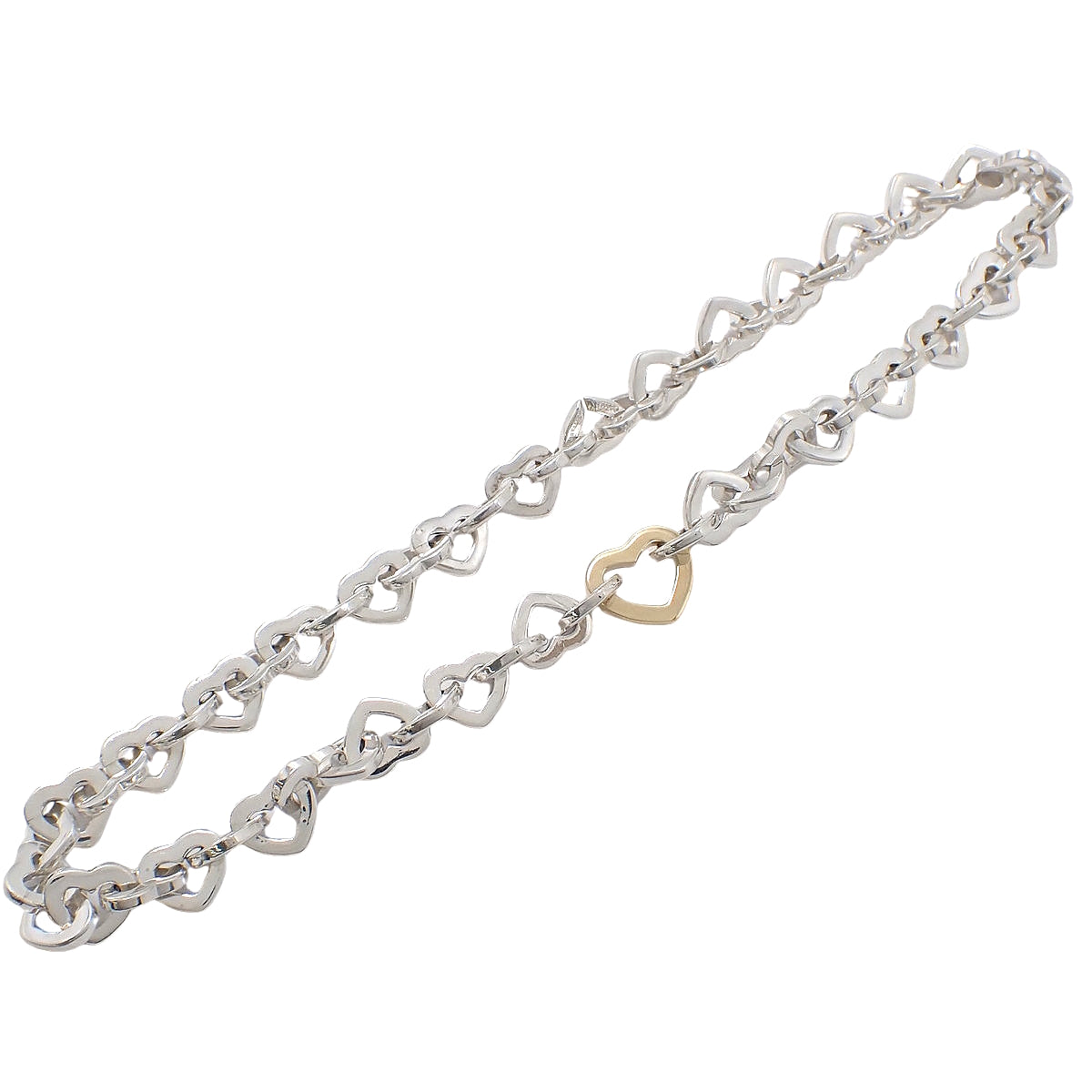 Heart Link Necklace Silver SV925 Yellow Gold K18YG