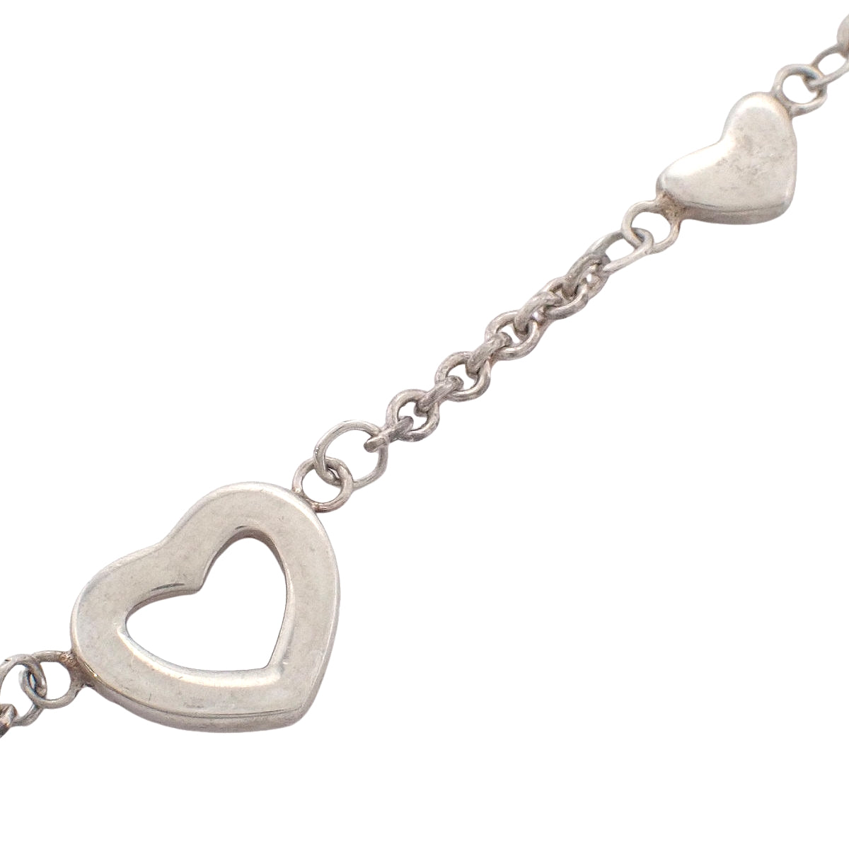 Heart Link Lariat Necklace Silver SV925