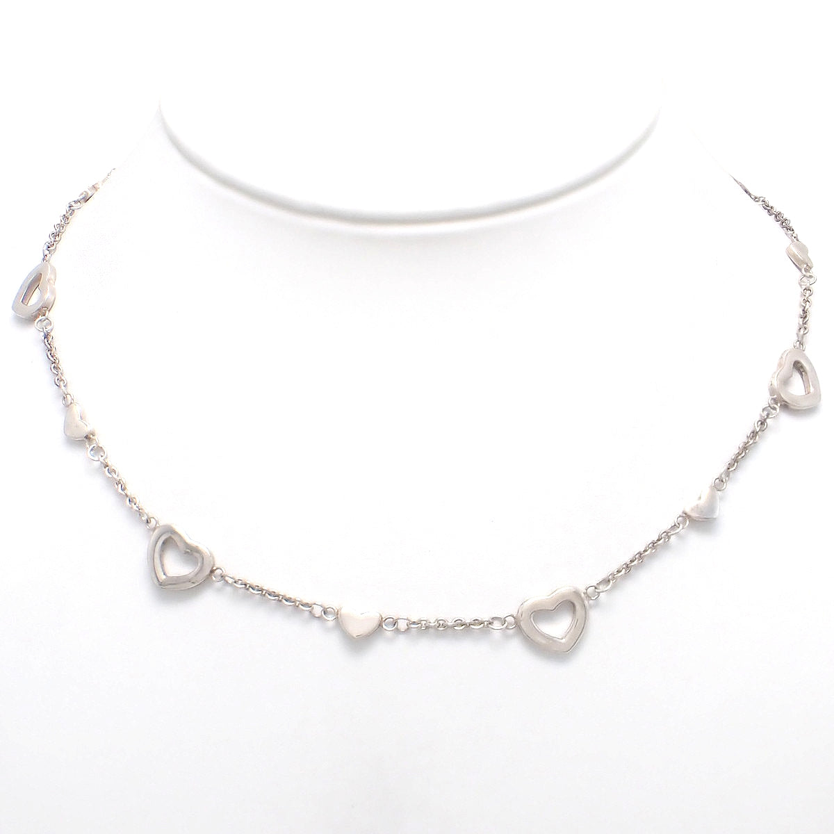 Heart Link Lariat Necklace Silver SV925