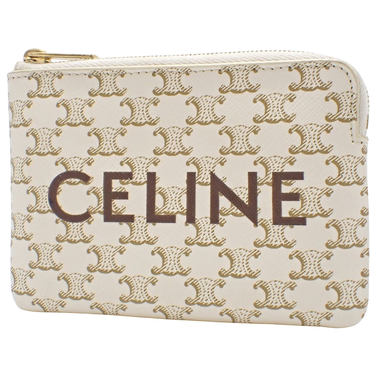 Coin case with key ring, Triomphe canvas, white and beige, 10C662CA2