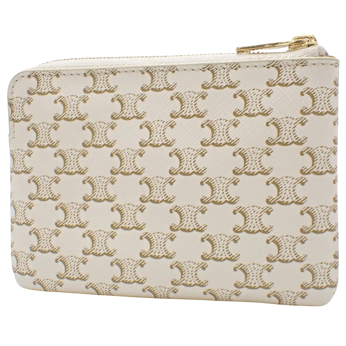 Coin case with key ring, Triomphe canvas, white and beige, 10C662CA2