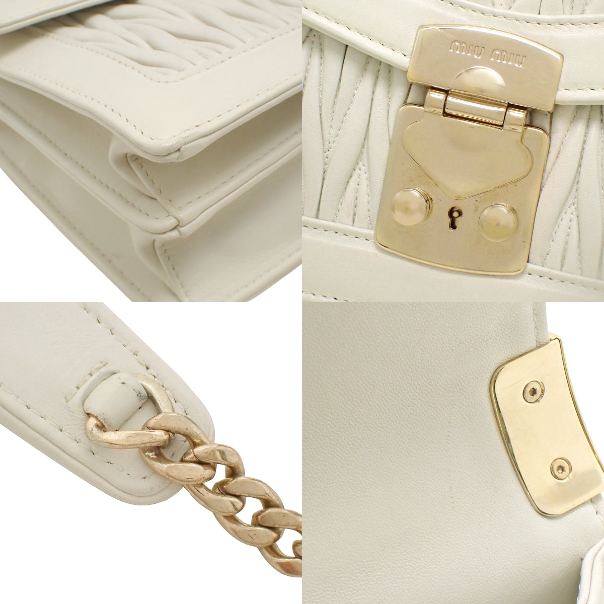 Matelasse Chain Shoulder Bag in Off-White Lambskin 5BD083
