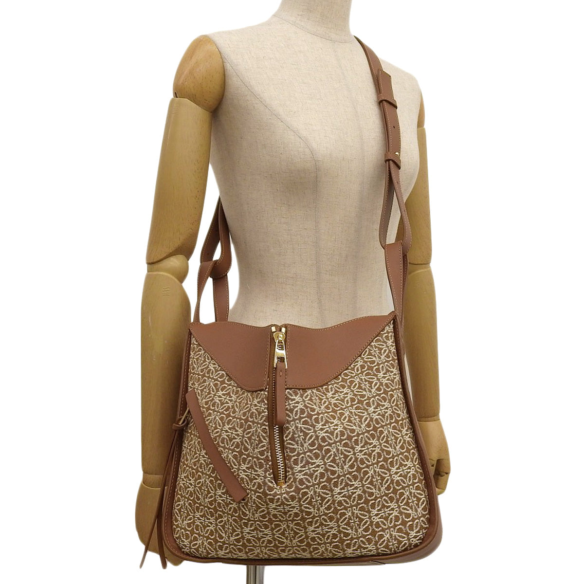 Small Hammock Bag in Tan Calfskin Jacquard with Anagram Design, A538S35X43, 2713