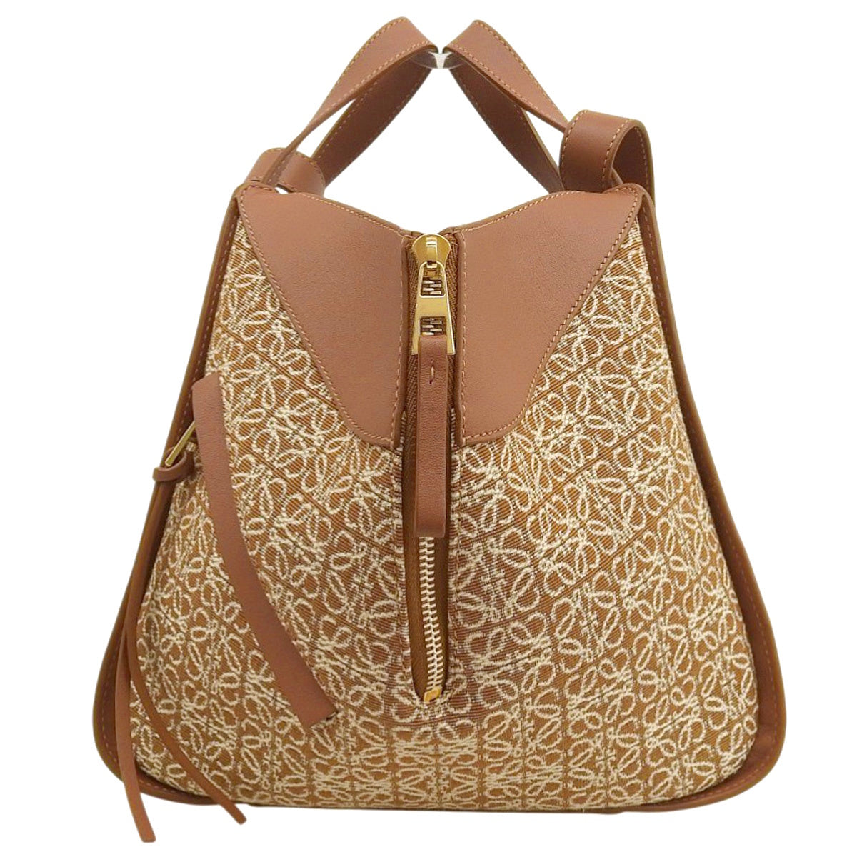 Small Hammock Bag in Tan Calfskin Jacquard with Anagram Design, A538S35X43, 2713