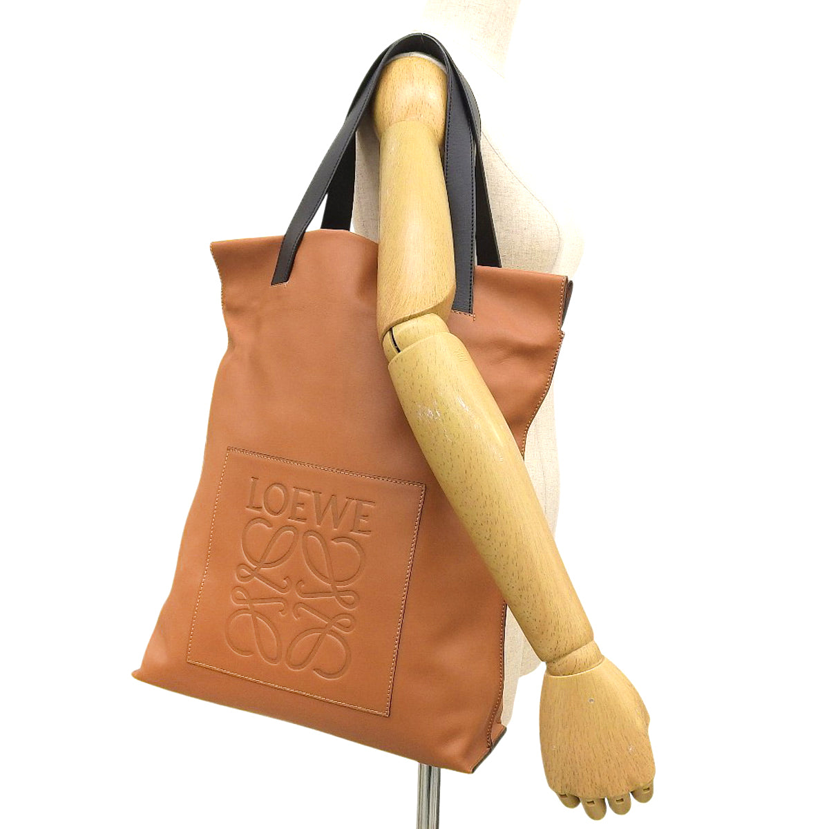 Anagram Shopper Tote Bag in Brown and Black Calfskin