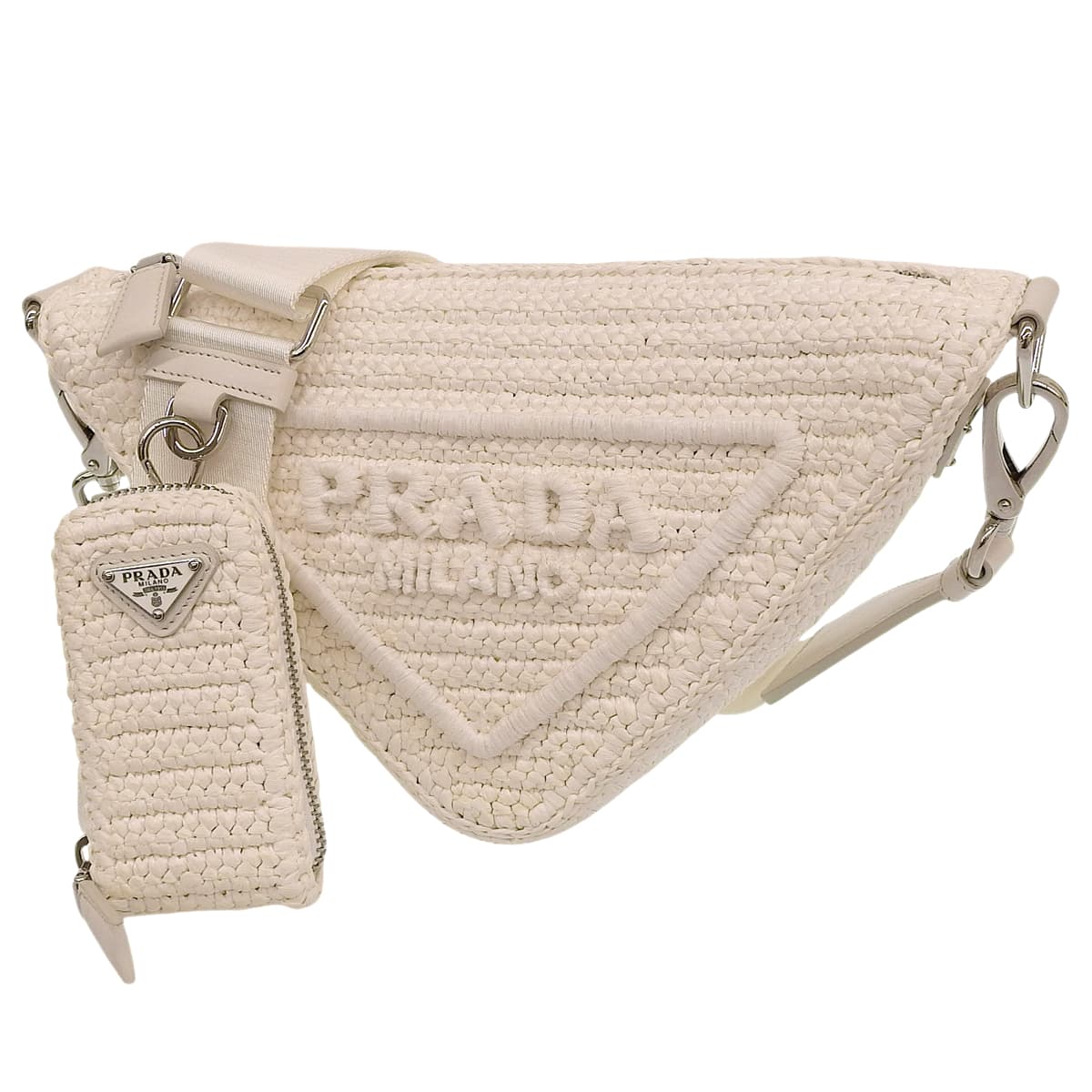 トライアングル バッグ ラフィア ホワイト 1BH190