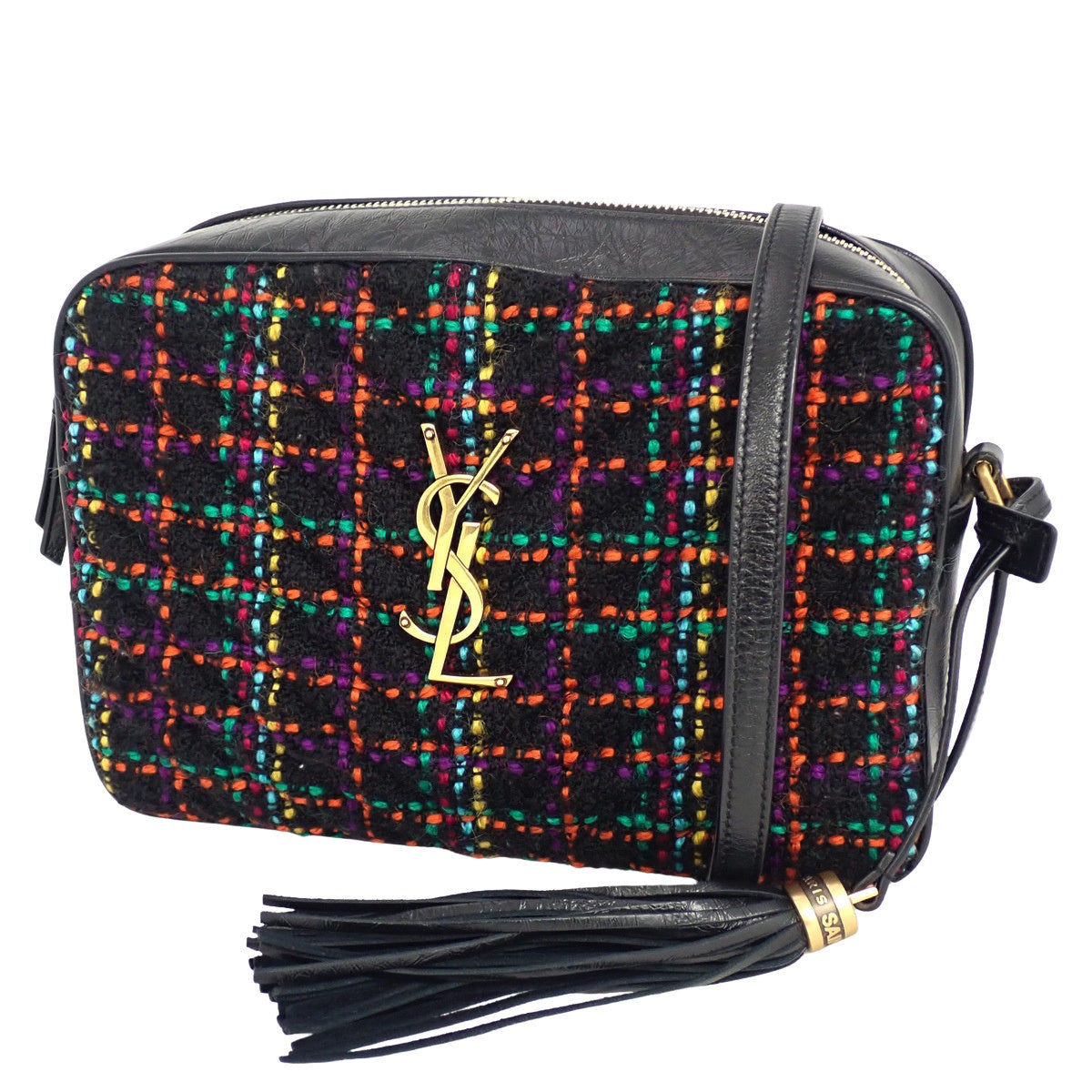 ルー カメラバッグ レザー ツイード ブラック マルチカラー