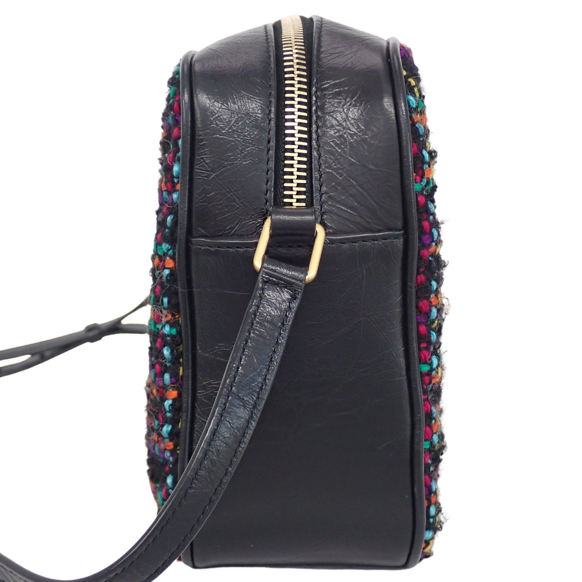 ルー カメラバッグ レザー ツイード ブラック マルチカラー