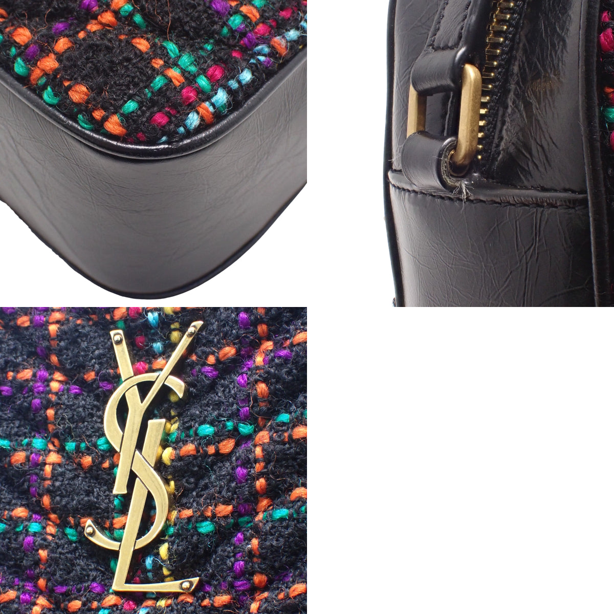 ルー カメラバッグ レザー ツイード ブラック マルチカラー