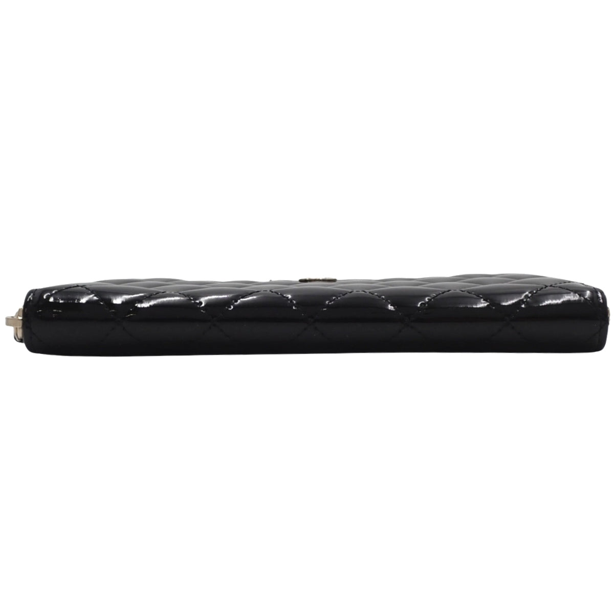 Matelasse Coco Mark Round Zip Long Wallet in Patent Leather/Enamel, Black