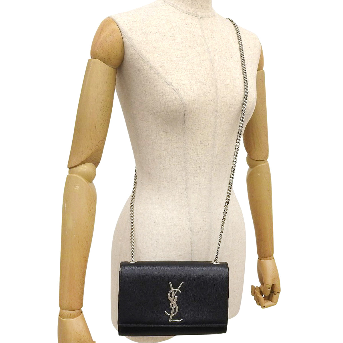 Kate 小号链条单肩包，Grain de Poudre 压纹皮革，黑色，469390