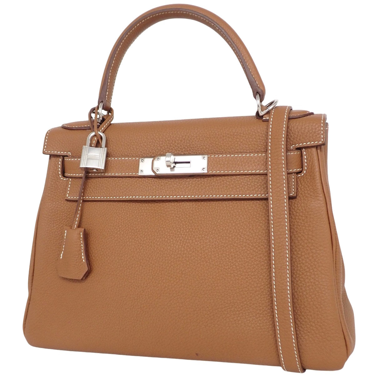 Kelly 28 (inside stitching) Togo Gold with Silver Hardware, A Stamp