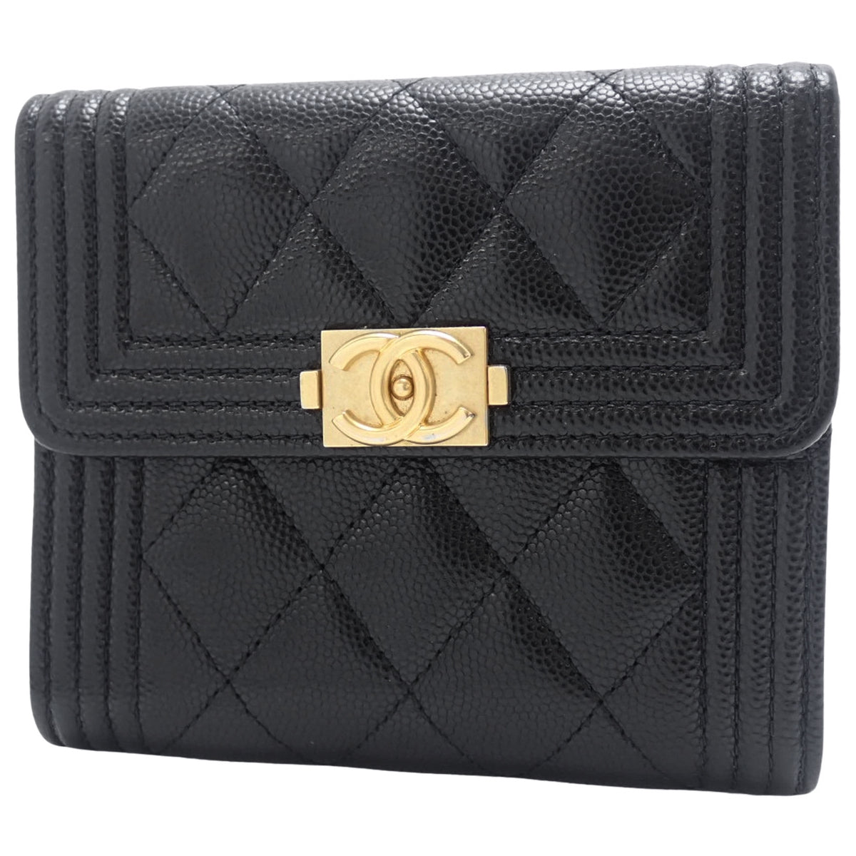 ボーイシャネル 三つ折り ウォレット キャビアスキン ブラック
