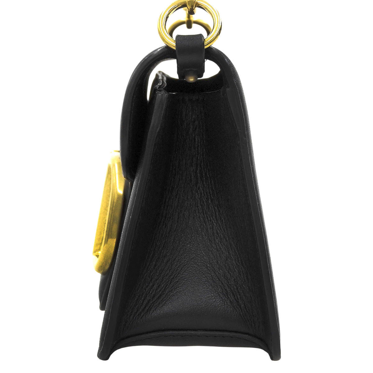 V Logo Shoulder Bag Leather Black