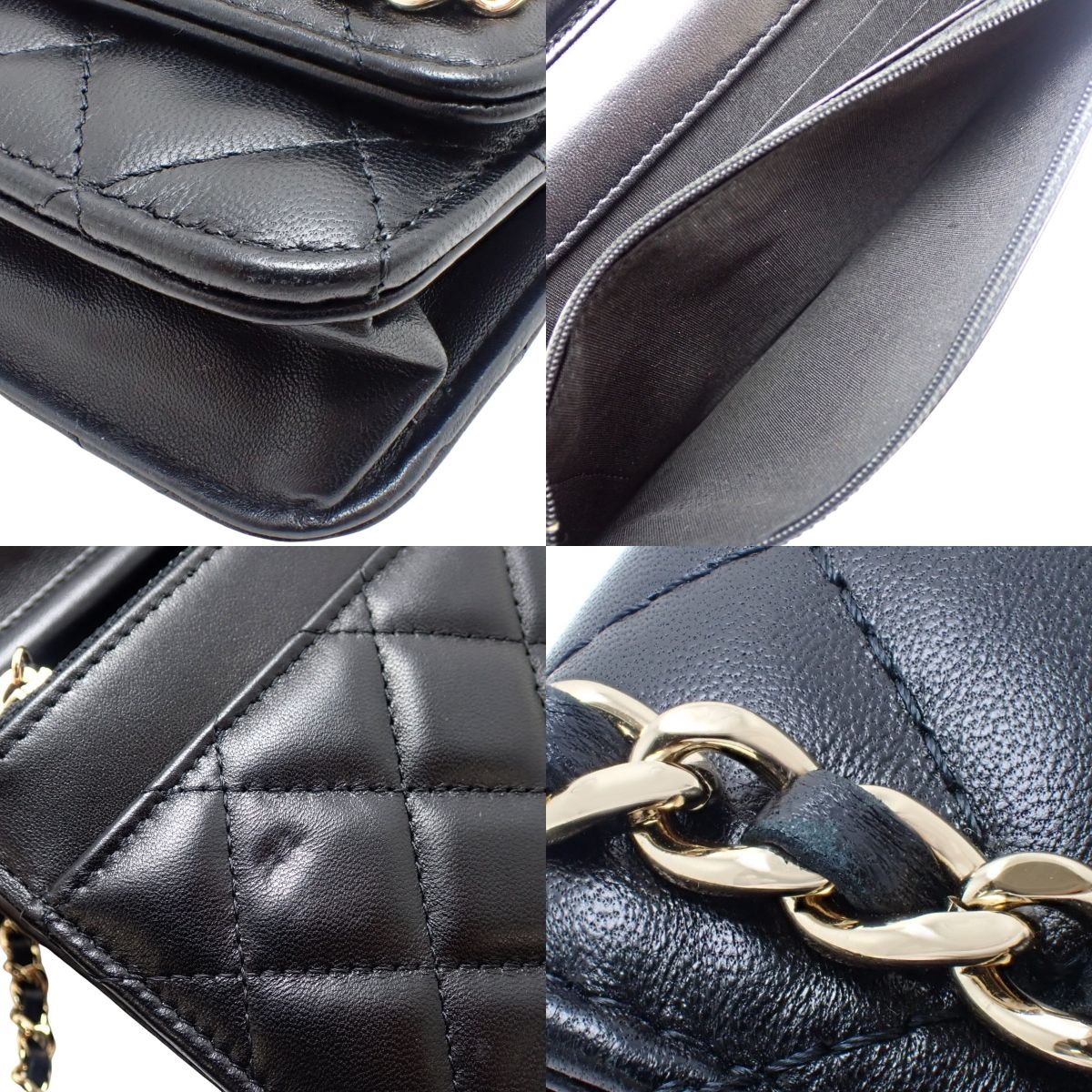 マトラッセ ココマーク チェーンウォレット ラムスキン ブラック