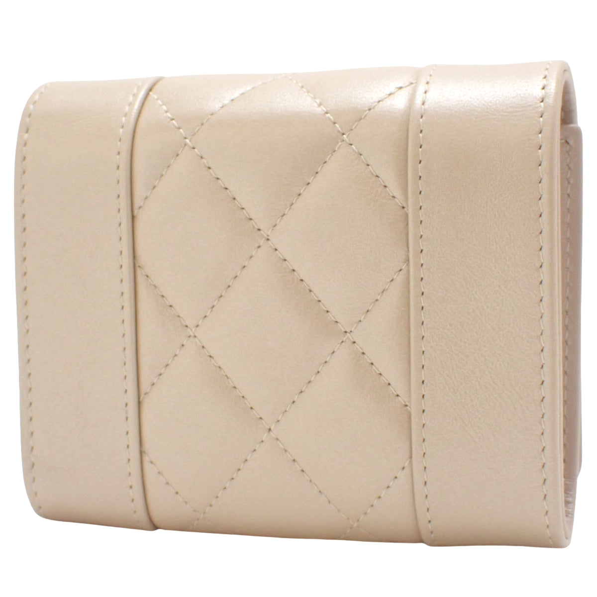Mademoiselle Coco Mark Tri-fold Wallet in Lambskin Beige Gold