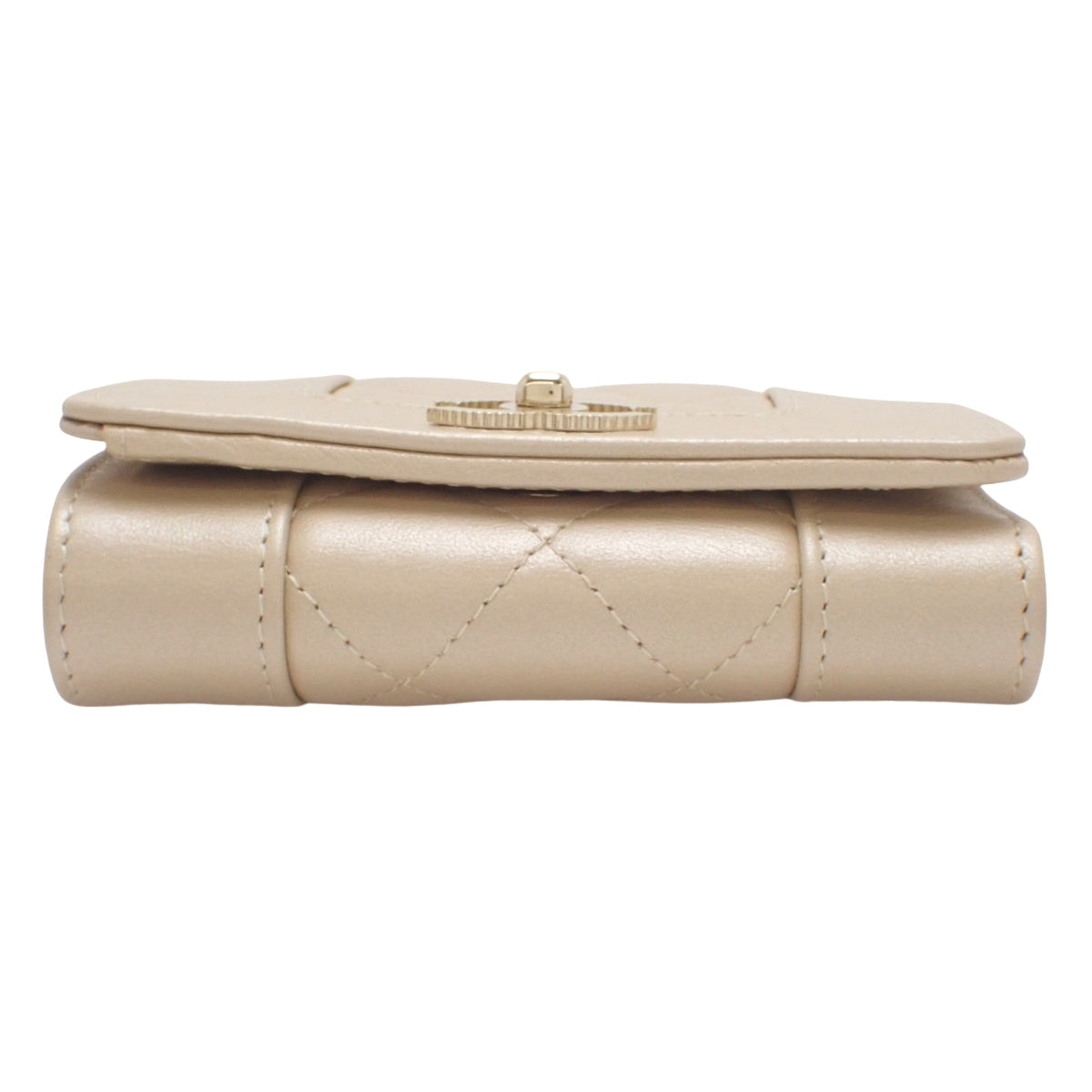 Mademoiselle Coco Mark Tri-fold Wallet in Lambskin Beige Gold