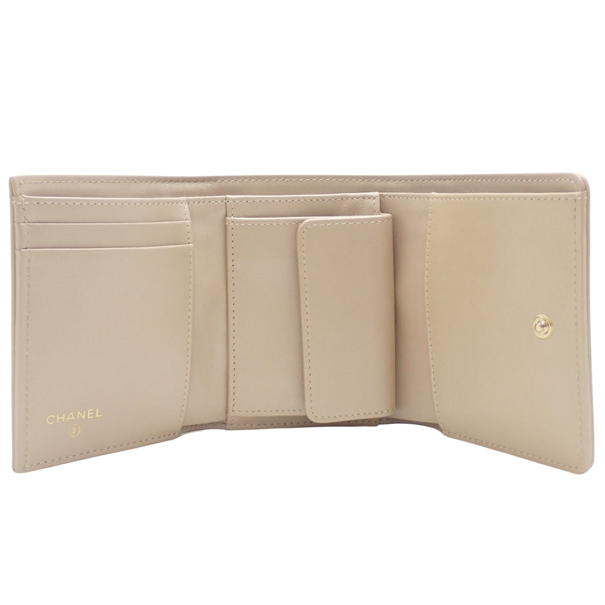 Mademoiselle Coco Mark Tri-fold Wallet in Lambskin Beige Gold