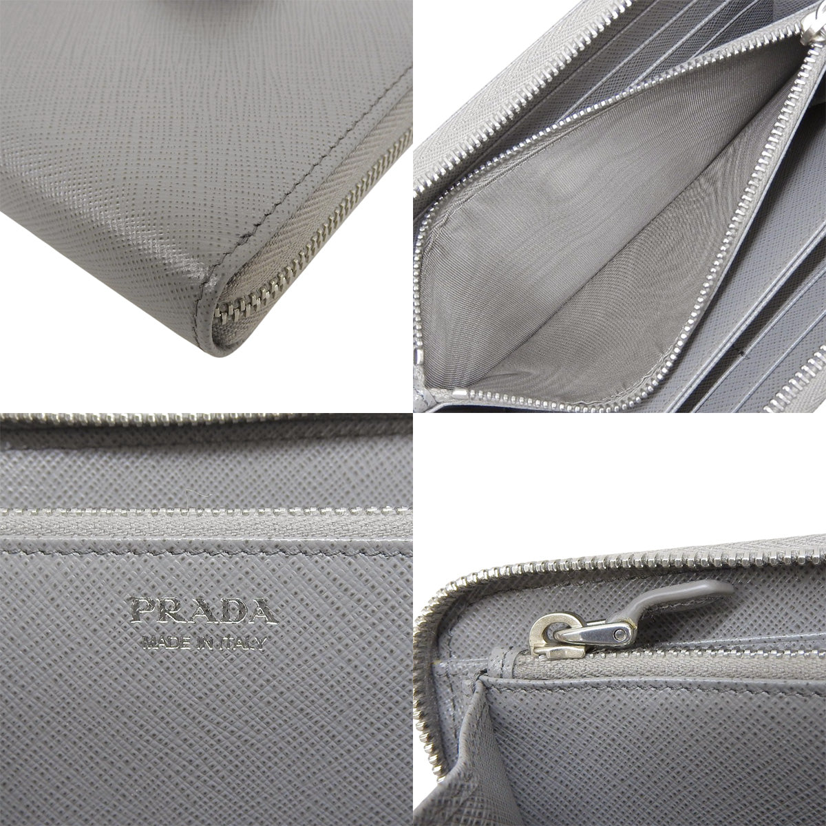 Ribbon Round Zip Long Wallet, Saffiano Leather, Gray, 1ML506