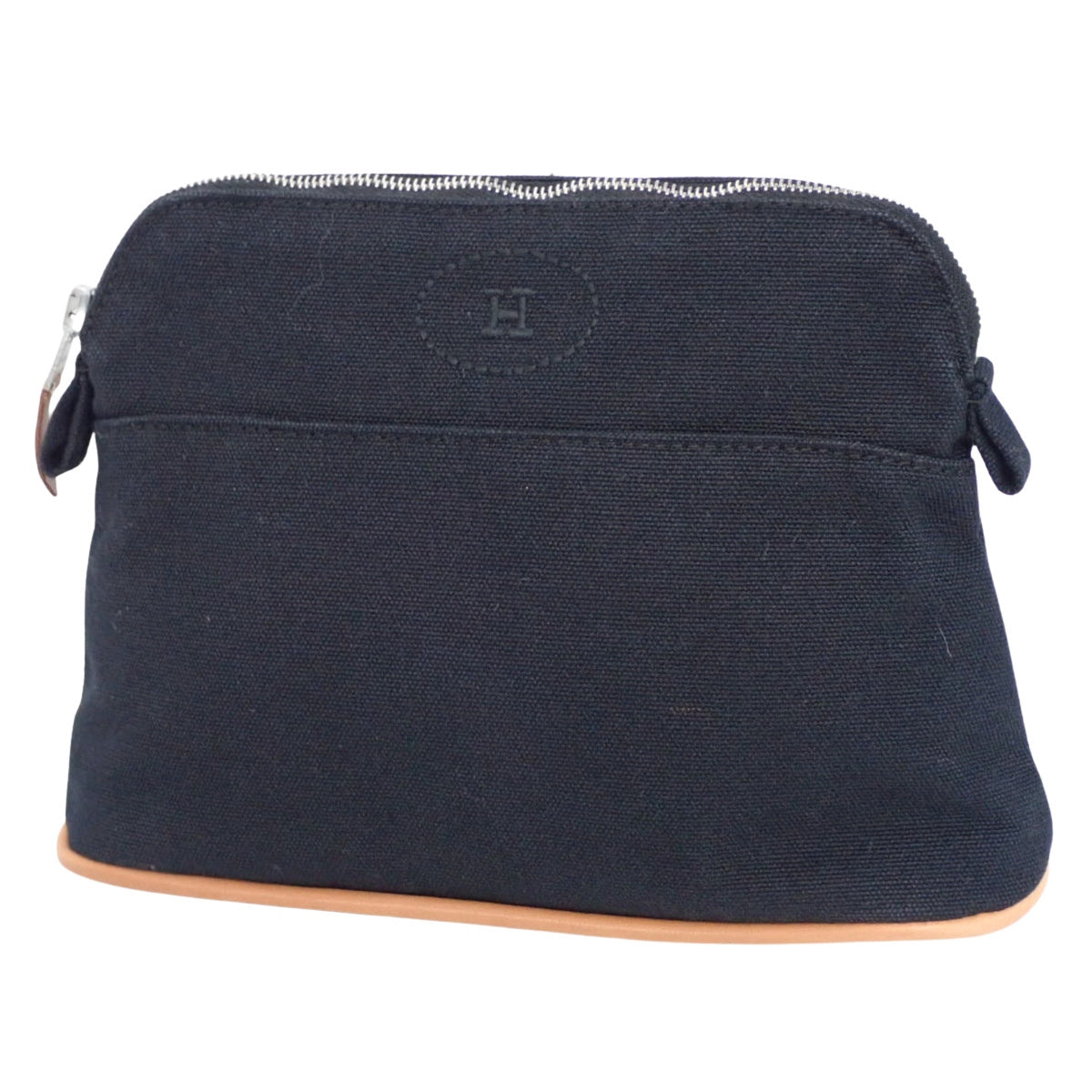 ボリードポーチ ミニ コットンキャンバス レザー パラジウム金具 ブラック