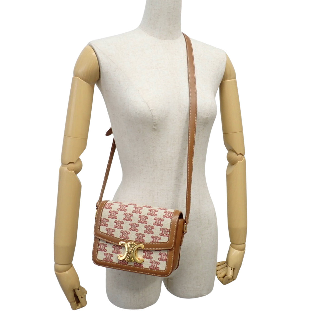 TEEN TRIOMPHE BAG IN CALFSKIN AND TRIOMPHE CANVAS BROWN BEIGE RED
