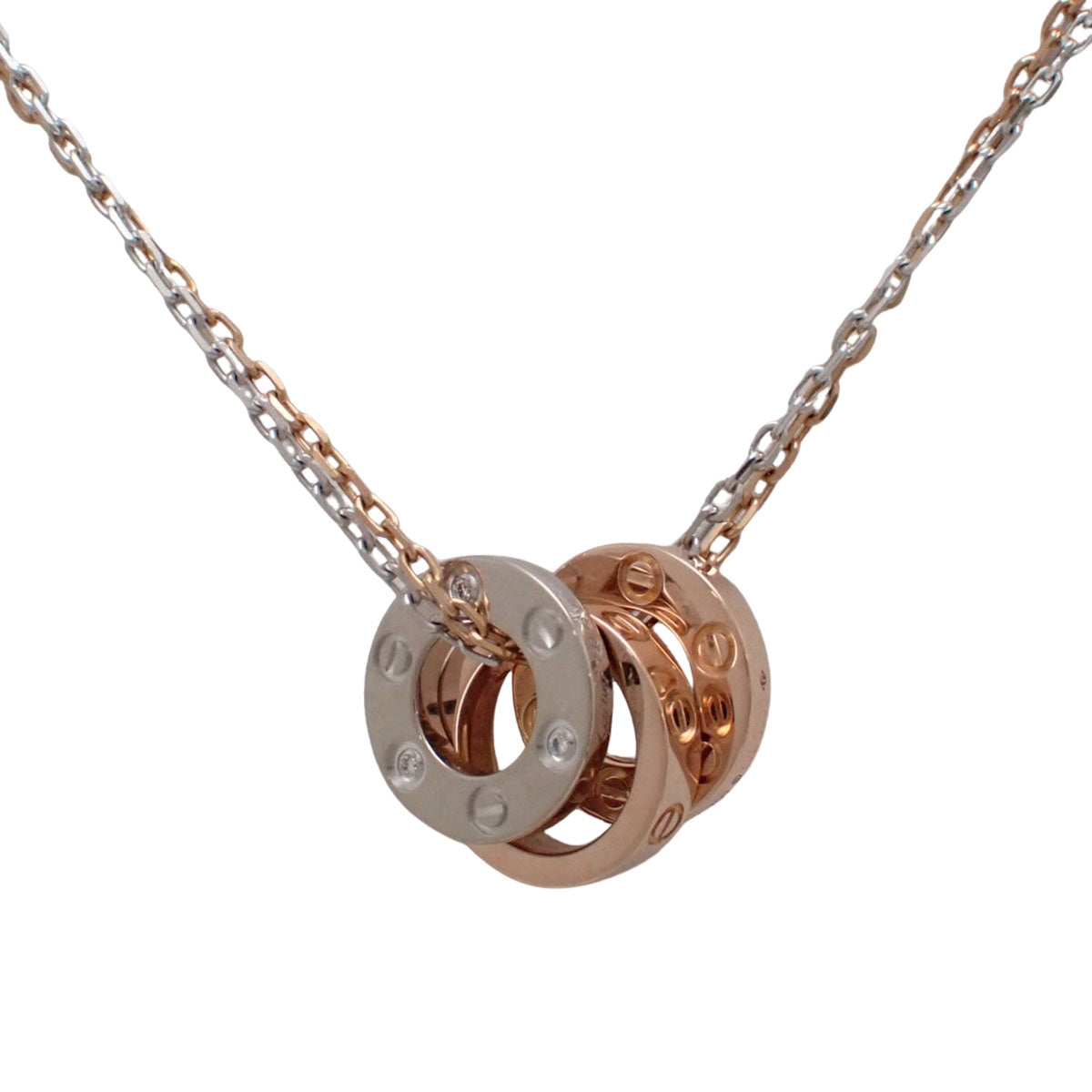 Love Necklace with 6 Diamonds K18PG/WG 8.6g Three Hoops