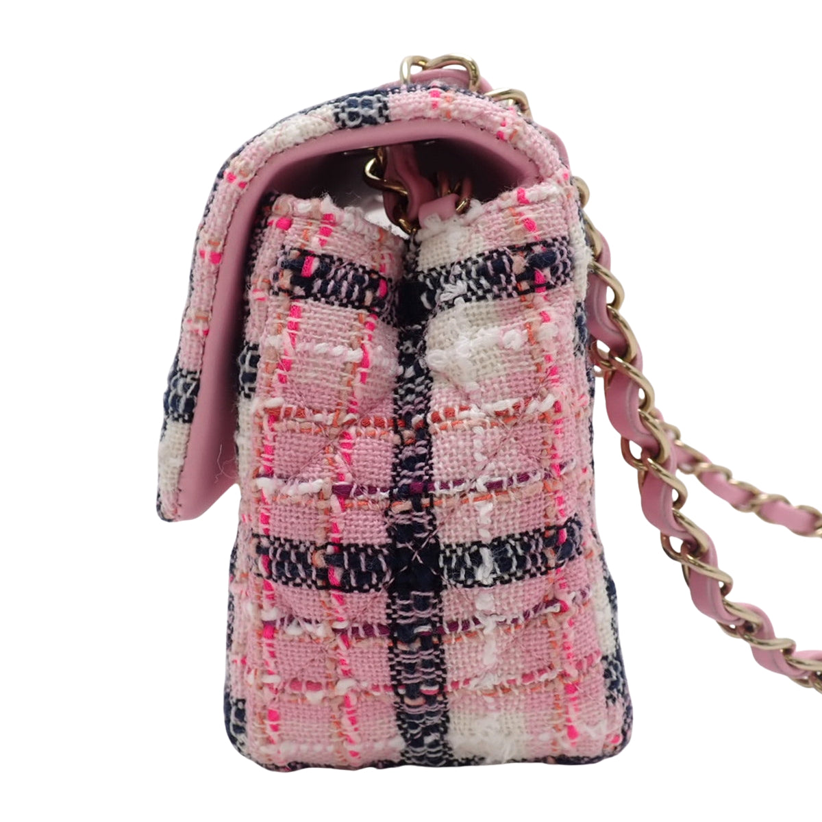 Coco Mark Chain Shoulder Bag Tweed Pink Matelasse 20