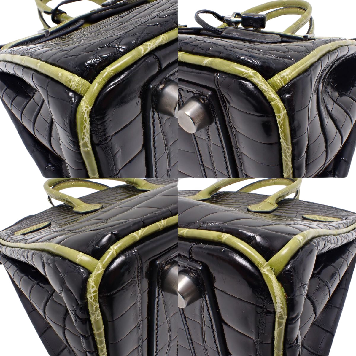 バーキン25 ニロティカス クロコダイル パラジウム金具 ブラック シャルトリューズ □H刻印