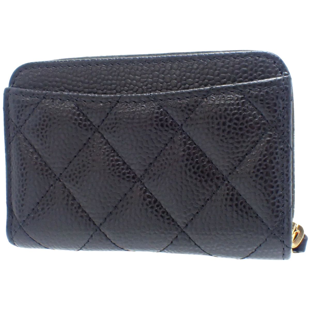 Matelassé Classic Zip Coin Purse in Black Caviar