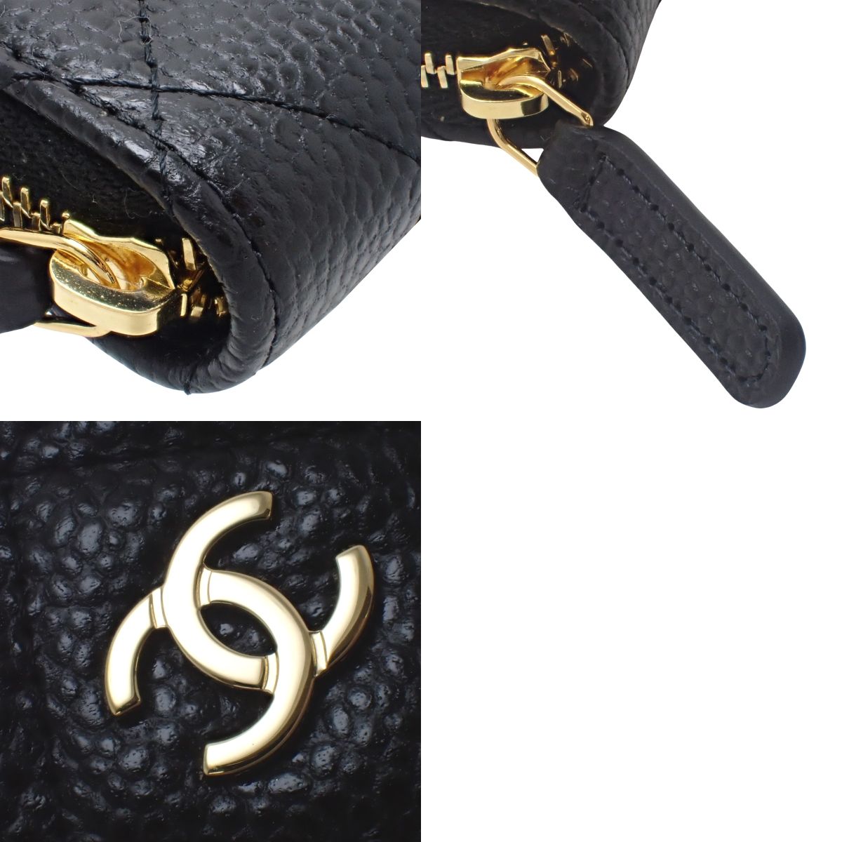 Matelassé Classic Zip Coin Purse in Black Caviar