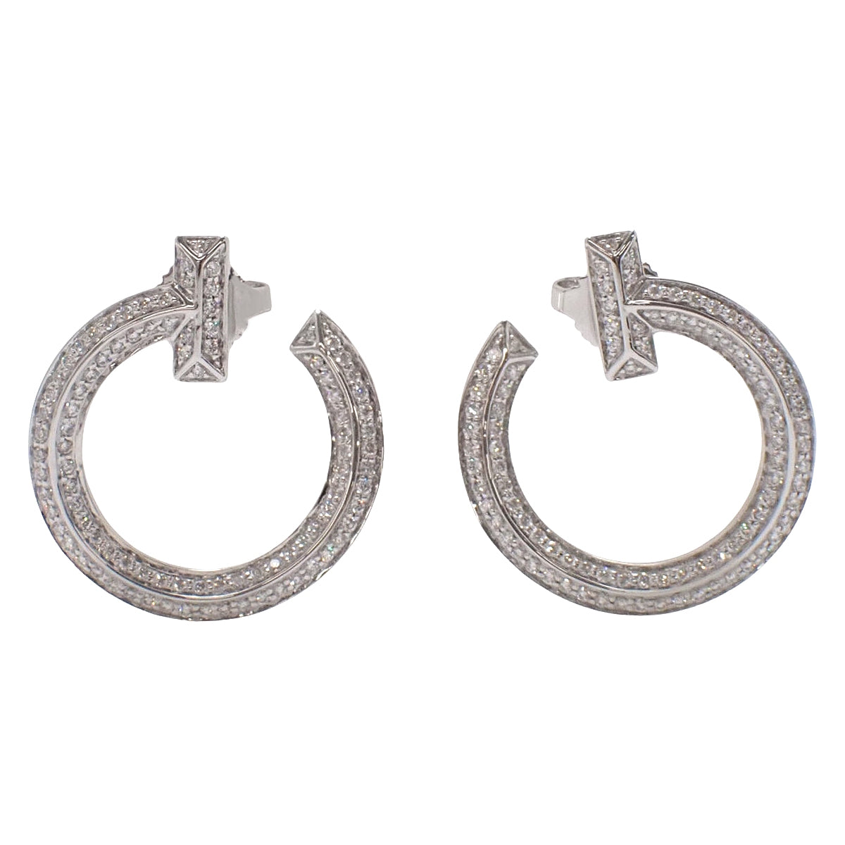 T One Open Hoop Earrings with Diamonds, D0.24/0.24, White Gold, 18K White Gold, 8.3g