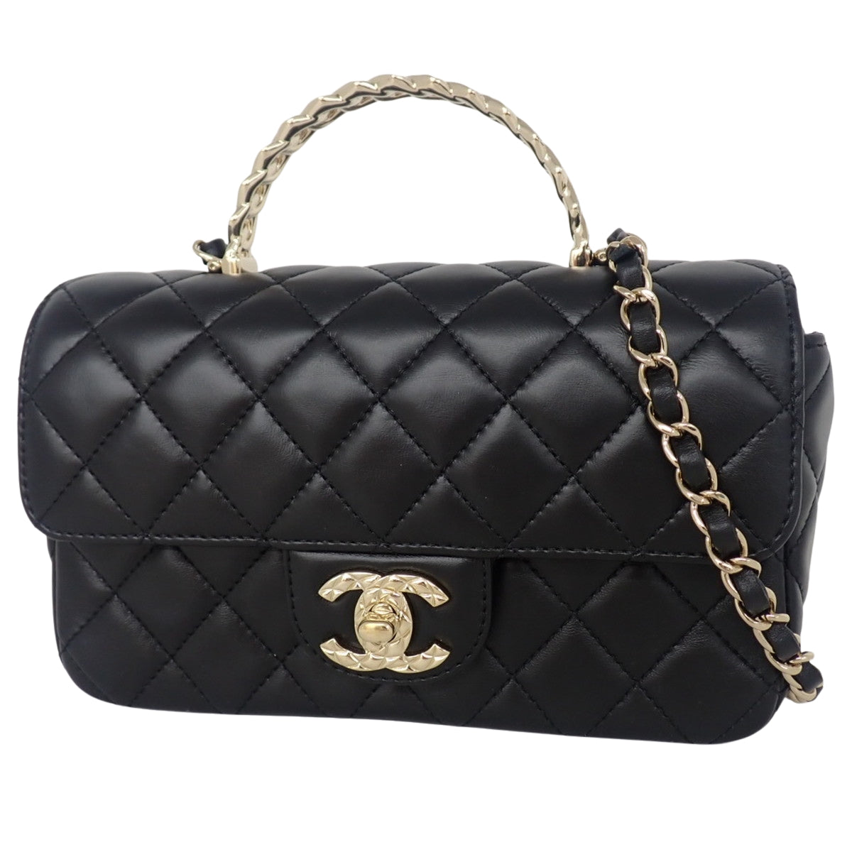 マトラッセ ココマーク チェーンショルダーバッグ ラムスキン ブラック AS4924