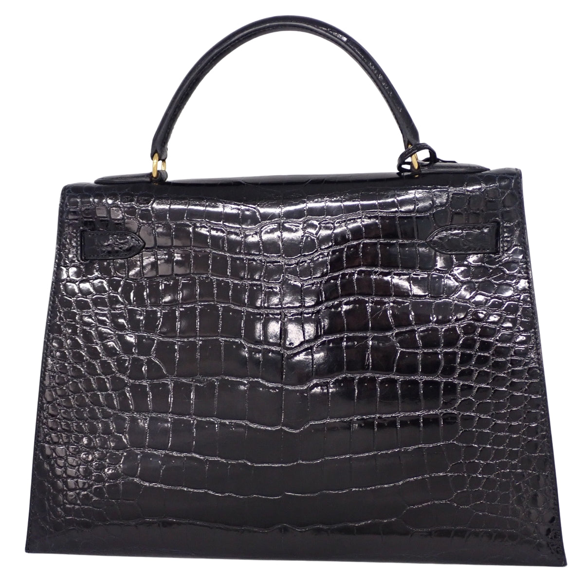 ケリー32 (外縫い) ポロサス クロコダイル ブラック ゴールド金具 〇Y刻印