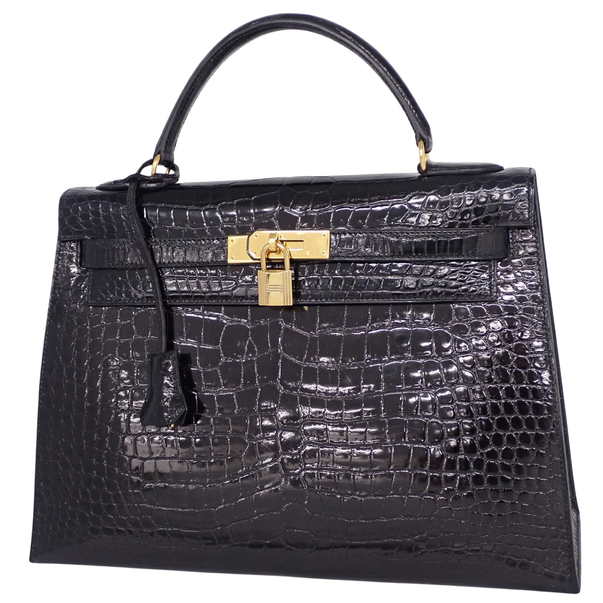 ケリー32 (外縫い) ポロサス クロコダイル ブラック ゴールド金具 〇Y刻印