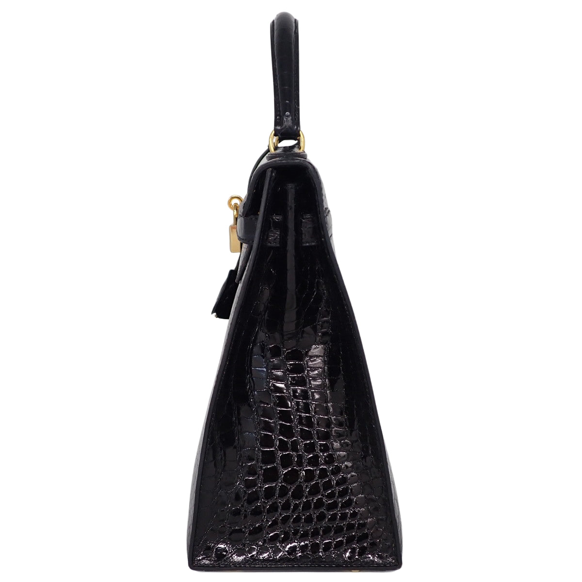 ケリー32 (外縫い) ポロサス クロコダイル ブラック ゴールド金具 〇Y刻印