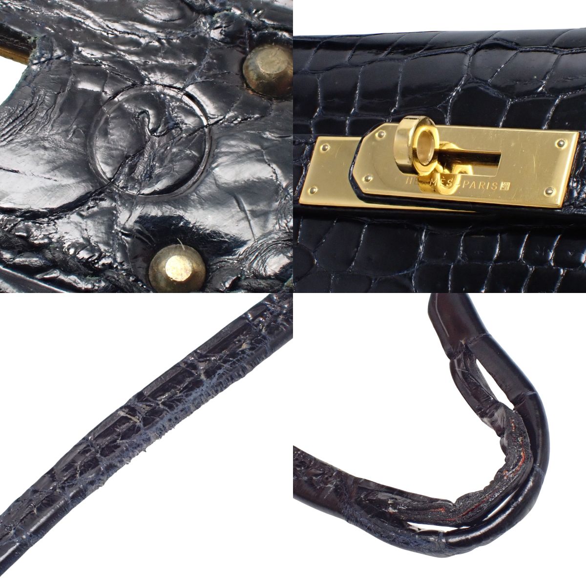 ケリー32 (外縫い) ポロサス クロコダイル ブラック ゴールド金具 〇Y刻印