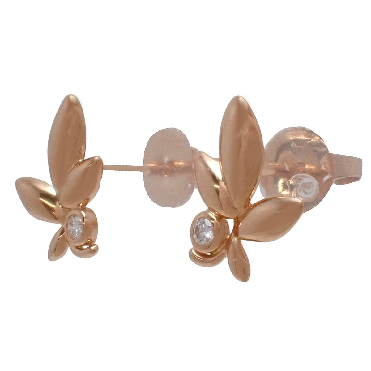 橄榄叶耳钉 钻石 玫瑰金 K18PG 2.0克