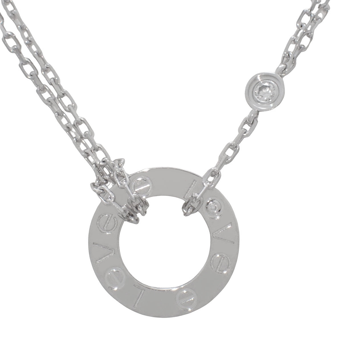 LOVE ネックレス ダイヤモンド2石 ダイヤモンド ホワイトゴールド K18WG 6.4g