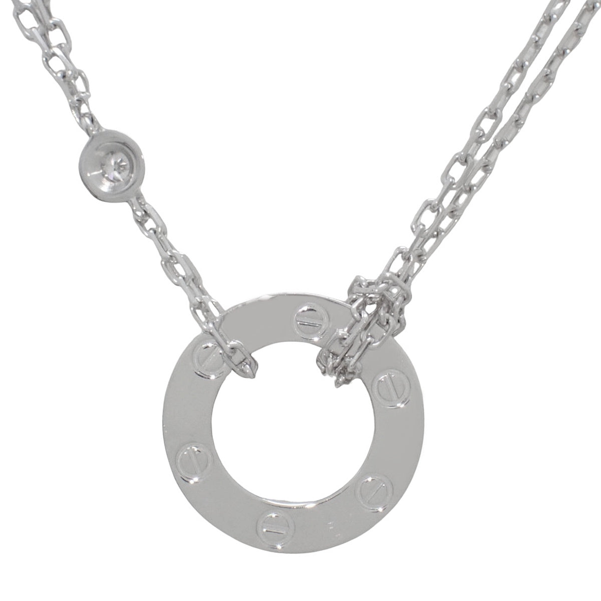 LOVE ネックレス ダイヤモンド2石 ダイヤモンド ホワイトゴールド K18WG 6.4g