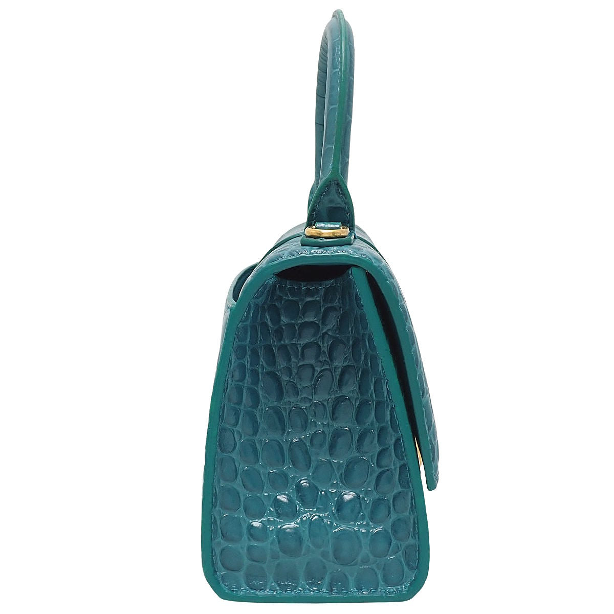 Hourglass Handbag XS in Crocodile-Embossed Turquoise Blue